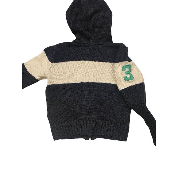 Polo Ralph Lauren Cotton Navy Sweater Preppy Knit Hoodie With Crest Patch 24M - Picture 5 of 8